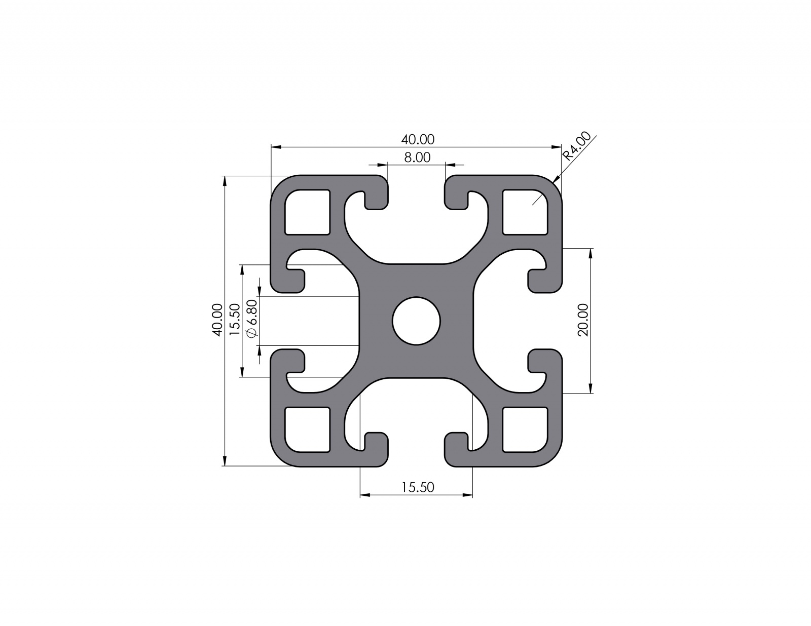 Aluminiumprofil 40x40 leicht Nut 8 I-Typ